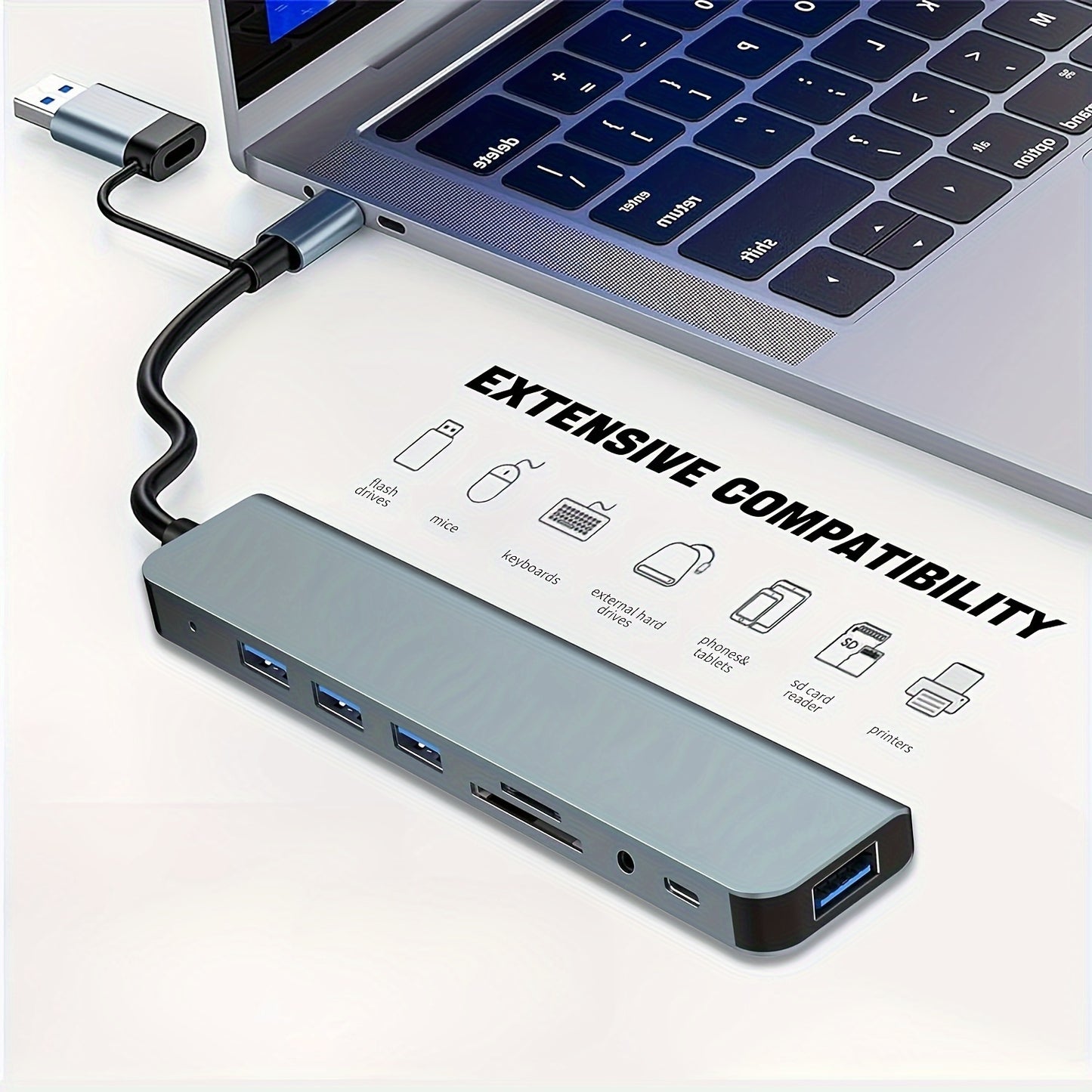 8-Port USB Hub with Dual Connectivity